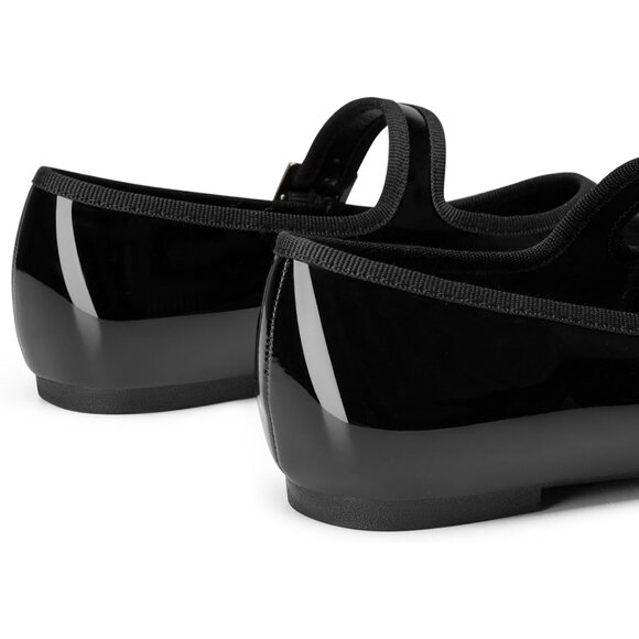 Trary Women's Black Polyurethane Square Toe Buckle Strap Ballet Mary Jane Shoes - Picture 3 of 6